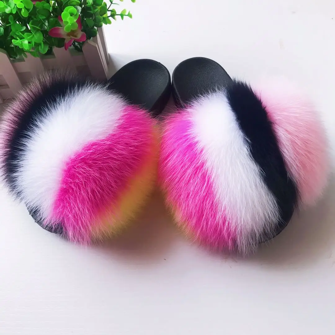 
Custom logo women fur slippers slippers real fox fur full coverage fox fur slipper for women 