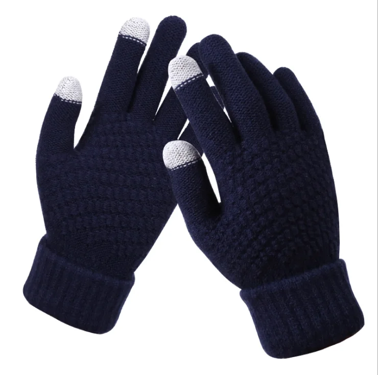 Winter warm touch - screen gloves woolen knitting non-slip outdoor cycling warm five - finger gloves wholesale
