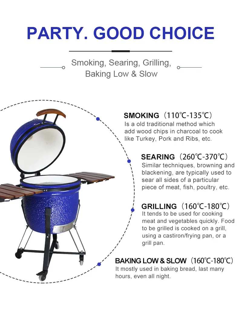 High Quality Kamado 23.5 inch Charcoal Kamado Grill Ceramic BBQ