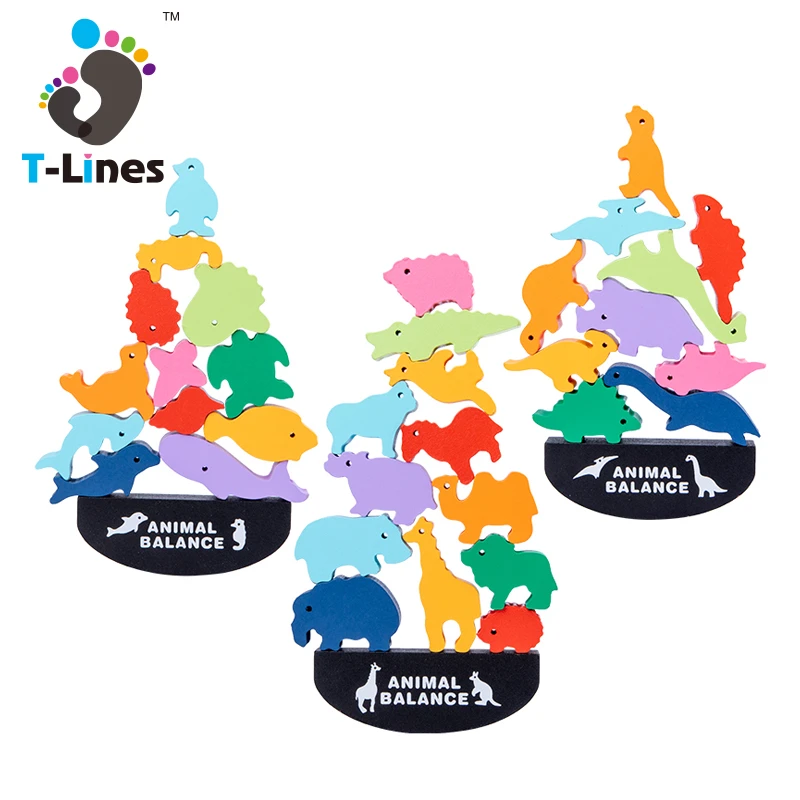 New Trending Stacking Balance Wooden Dinosaur Animal Puzzle Building Block Board Game Stack Montessori For Kids