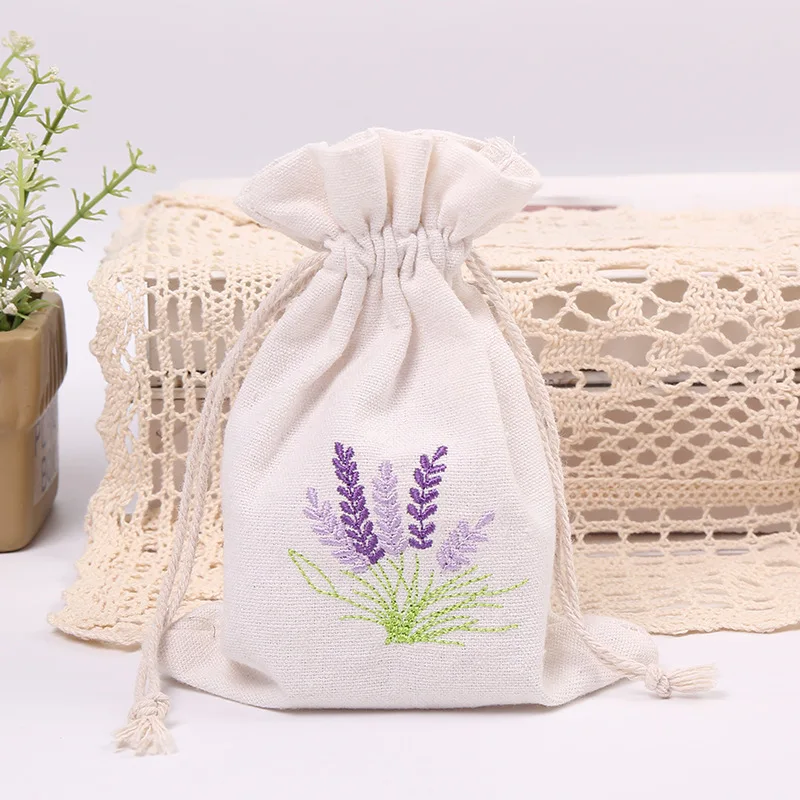 Sheer Gauze Ribbon Jewelry Candy Holders Organza Lavender Sachet Bags Lavender Empty Cotton Organza Gifts Bags With Floral Print