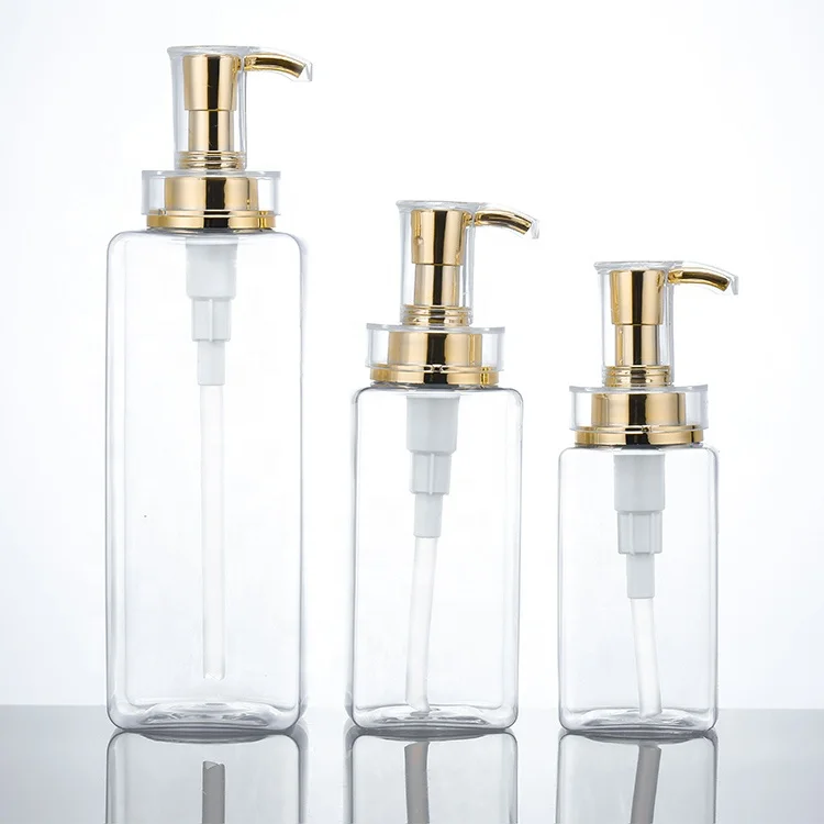 300ml 500ml 750ml 800ml luxury empty airless white square cosmetic body lotion pet plastic 500ml shampoo bottle with gold top