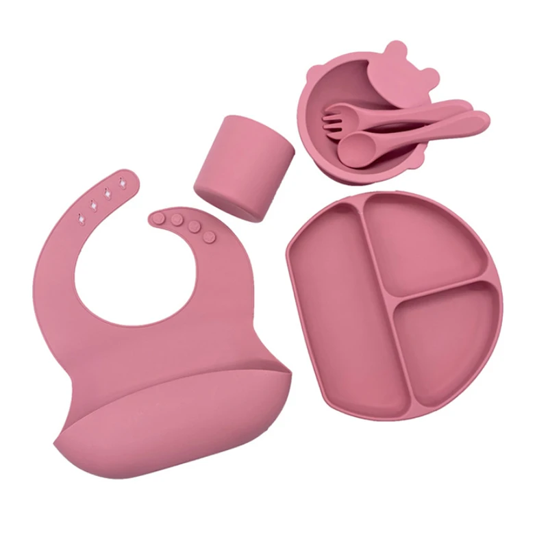 Baby Gift Set Silicone Baby Feeding Tableware Set Ribbed Silicone Baby Feeding Set Basket
