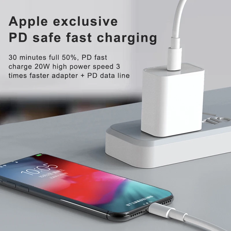  Оригинальный 20 Вт Быстродействующее зарядное устройство PD Type-C USB-C адаптер Быстрый зарядный кабель для передачи данных iphone