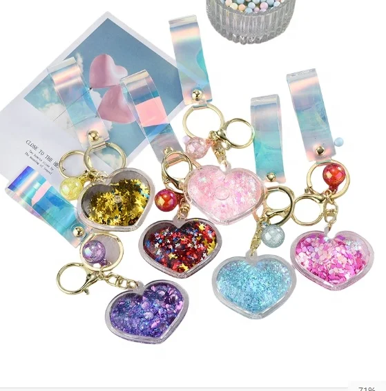 BSBH Cheap Price Custom Keychain Liquid Charms Glitter Floating Keychain For Car Key Ring Bag Wristlet Girl Fashion Keychains