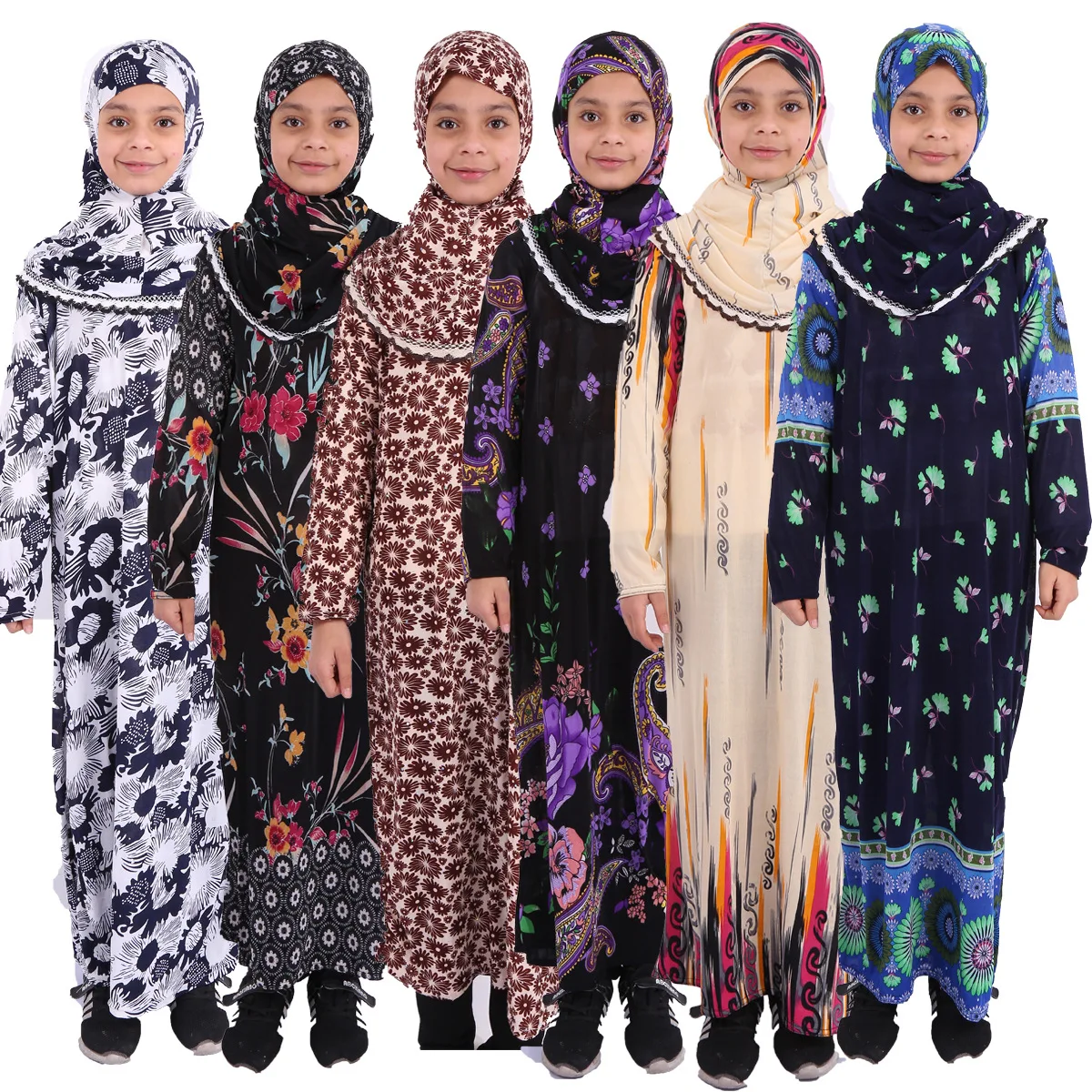 Muslim Flower Hijab Dress Girls Kids Prayer Abaya Khimar Djellaba Children Jibab Dubai Saudi Arabia Islam Clothes Kaftan Robe