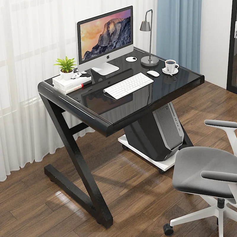 Simple and economical toughened glass computer desk home student desk z-shaped leg design