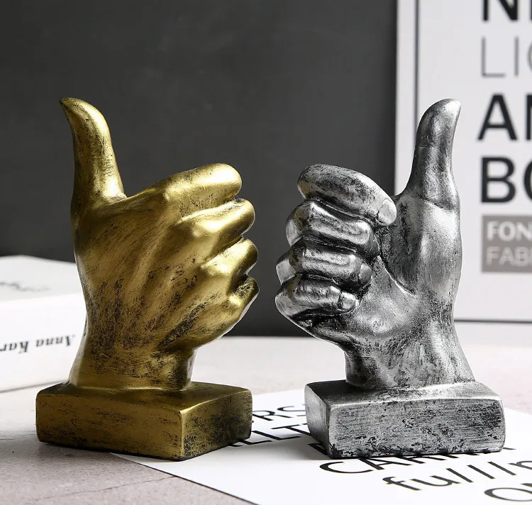 Wholesale Creative Resin Gold Nod Victory Gesture Finger Sculpture Indoor Crafts Statue Ornaments For Home Tabletop Decorations