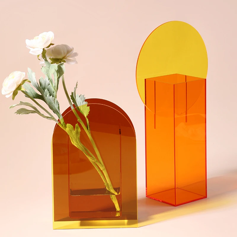 
New Hot Selling Nordic Transparent Vase Square Flower Color Acrylic Vase 