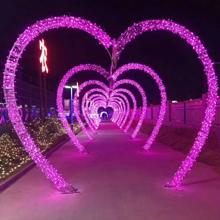 Uplumin Outdoor 3D Led Christmas Heart-shaped Arch Lighting Tunnel Exterior Winter Wonderland Christmas Display Motif Light