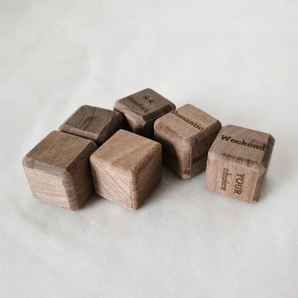 Dark Color Wood Blocks Round Corner Cubes with Laser Engraved Pattern