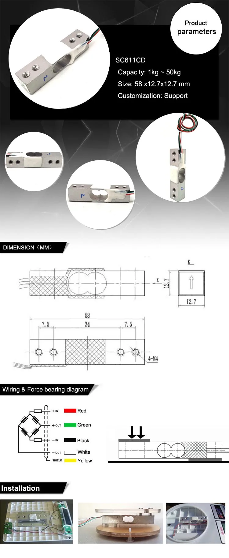 SC611CD low cost weight sensor miniature 2 kg load cell 2kg 5kg 50kg