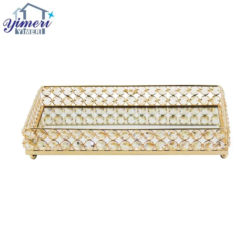 Custom OEM ODM Luxury Mirror Crystal Large Galvanized Square Metal Trinket Decorative Tray
