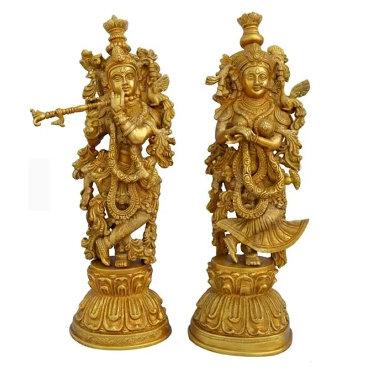 Пользовательский домашний декор Ручная резная металлическая художественная статуя индуистского Бога Статуя Radha Krishna скульптура для продажи