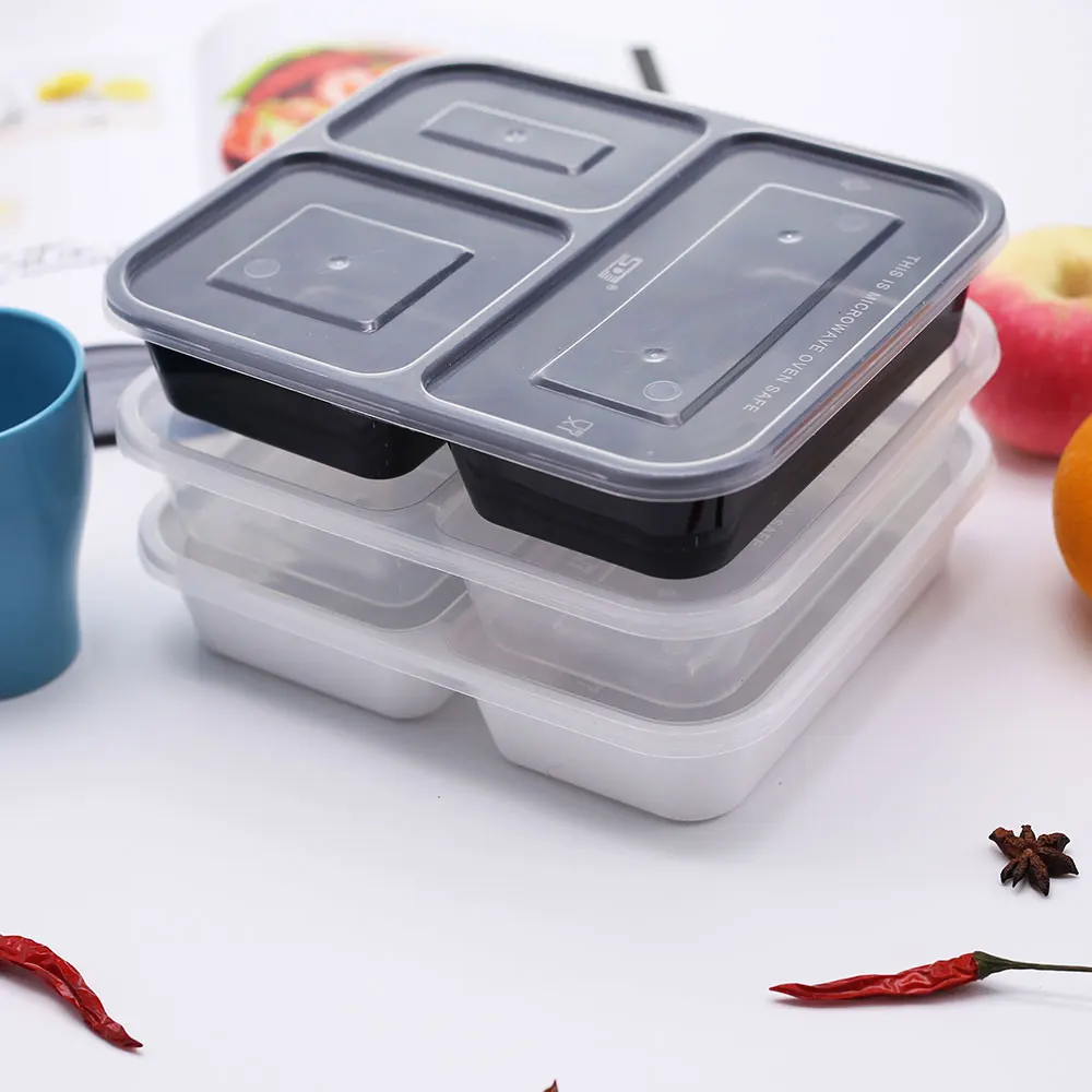 3 compartments oven safe food container lunch box wholesale disposable plastic meal prep container for takeout