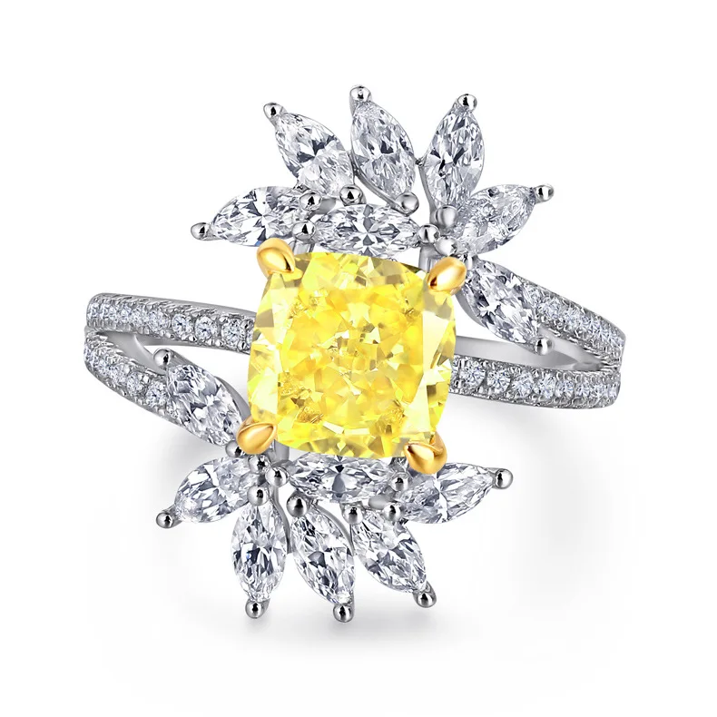 Fashion luxury ruby ring flower finger 925 sterling silver ring for women cz moissanite ring