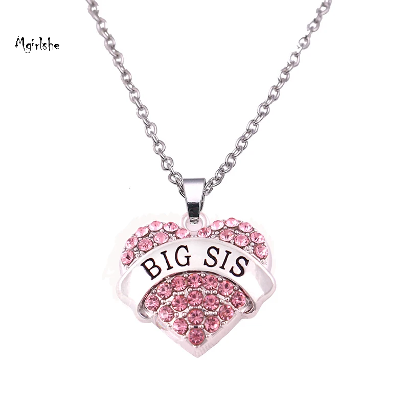 Mgirlshe  2021 Fashion Gifts For Girls Sister Jewelry Pink Necklace Pendant For Big SIS Friend Heart Necklace