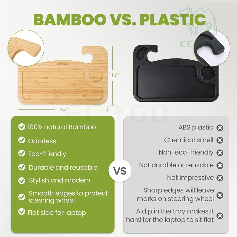 Bamboo Double Sided Steering Wheel Tray With Storage Bag,Smooth Finish Steering Wheel Desk For Laptop