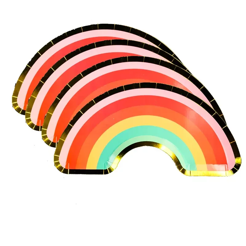 Partybus Colorful Stripe Rainbow Design 10 Inch Eco Biodegradable Disposable Party Paper Plates