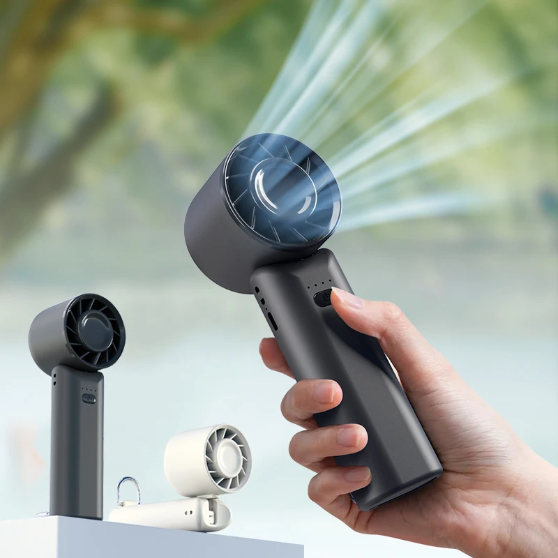 Customized Logo Personal Battery USB Mini Fan Small Handheld Portable Turbo Fan for Travel Camping Outdoor with Metal Hook