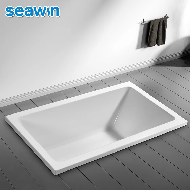 Seawin Wholesale 3 Side Single Tiling Flange Sunken Deep Soaking Bathtub Acrylic Drop In