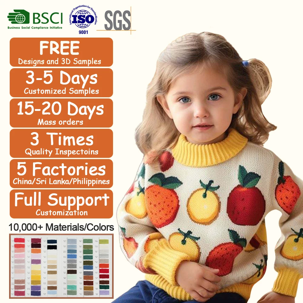 Fashionable Colorful Toddler Girls Fruit Pattern Mock Neck Sweater 2025 Autumn Winter