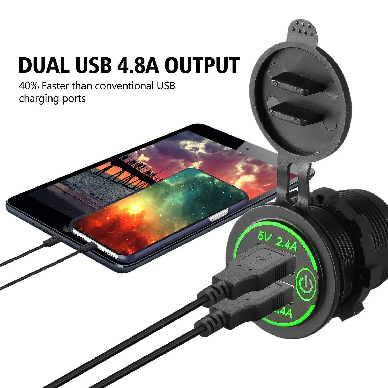 Factory direct sale QC3.0 Waterproof Quick Charge USB Dual Port Touch Screen Switch with Voltmeter Car Socket Adapter