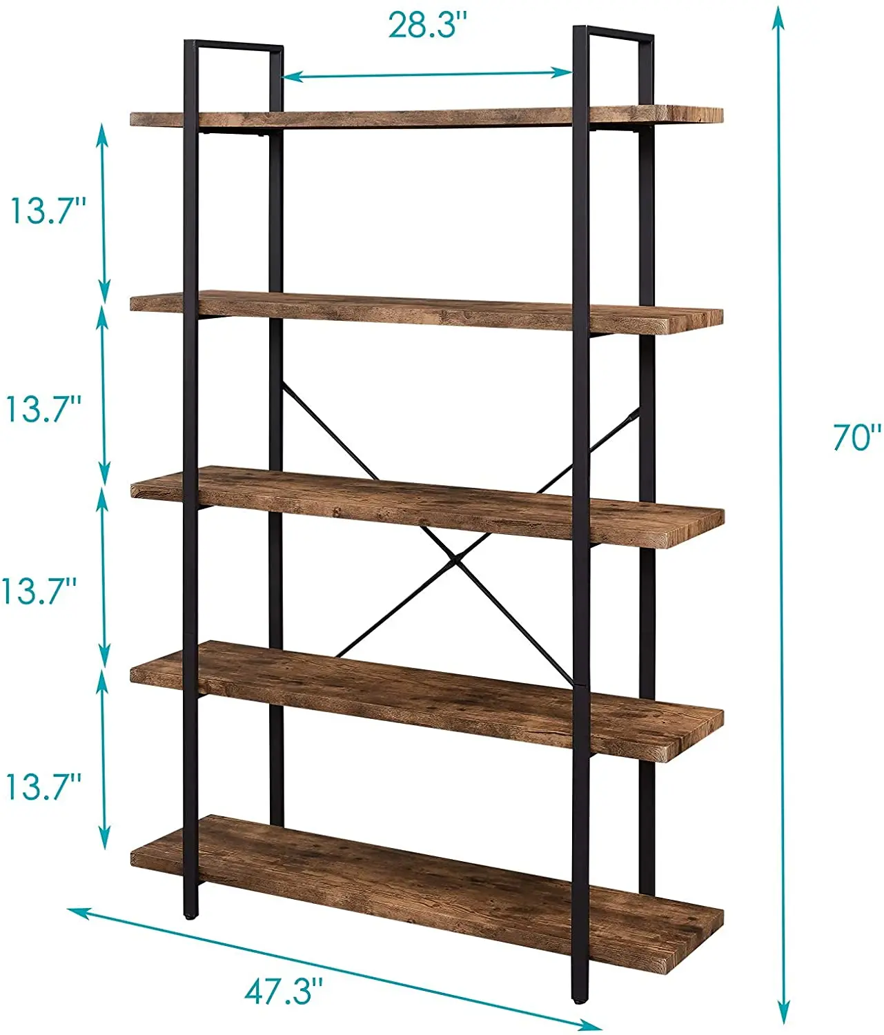 Деревянная металлическая мебель открытый Etagere книжный шкаф с 5 полками промышленная книжная