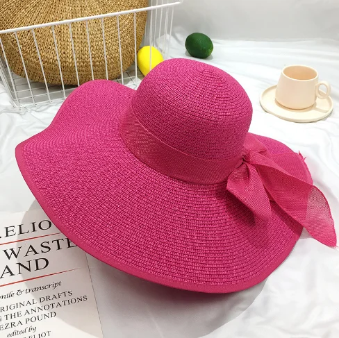 Low Moq Cheap Women Rose Red Brown Blue Pink Wide Brim Sun Fashion Straw Hat