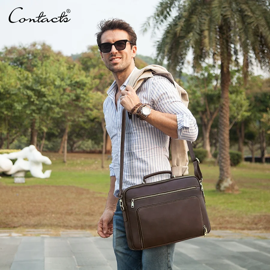 16 inch Vintage School College Messenger Bag Men Office Briefcase Travel Business Genuine Leather Laptop Bag Men