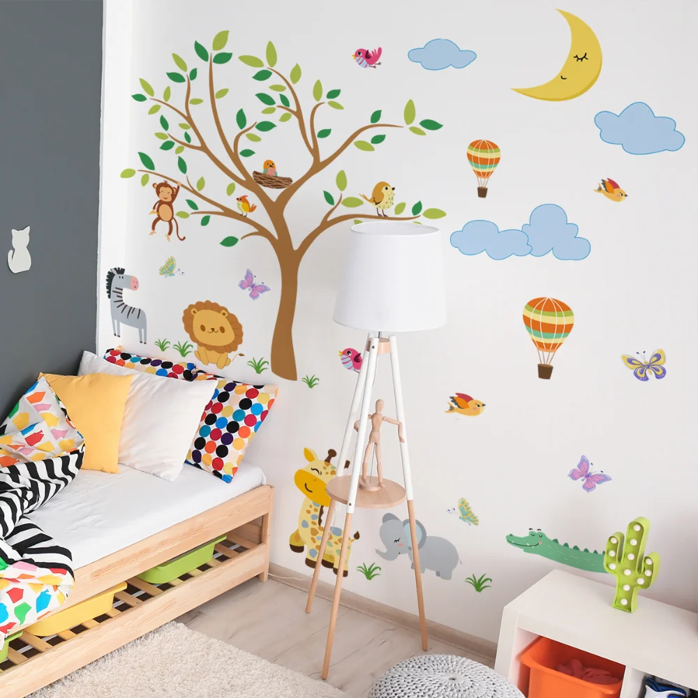 Cartoon Animals Wall Stickers Kids Room Decor Baby Bedroom Living Room Home Decorations Nursery Stickers
