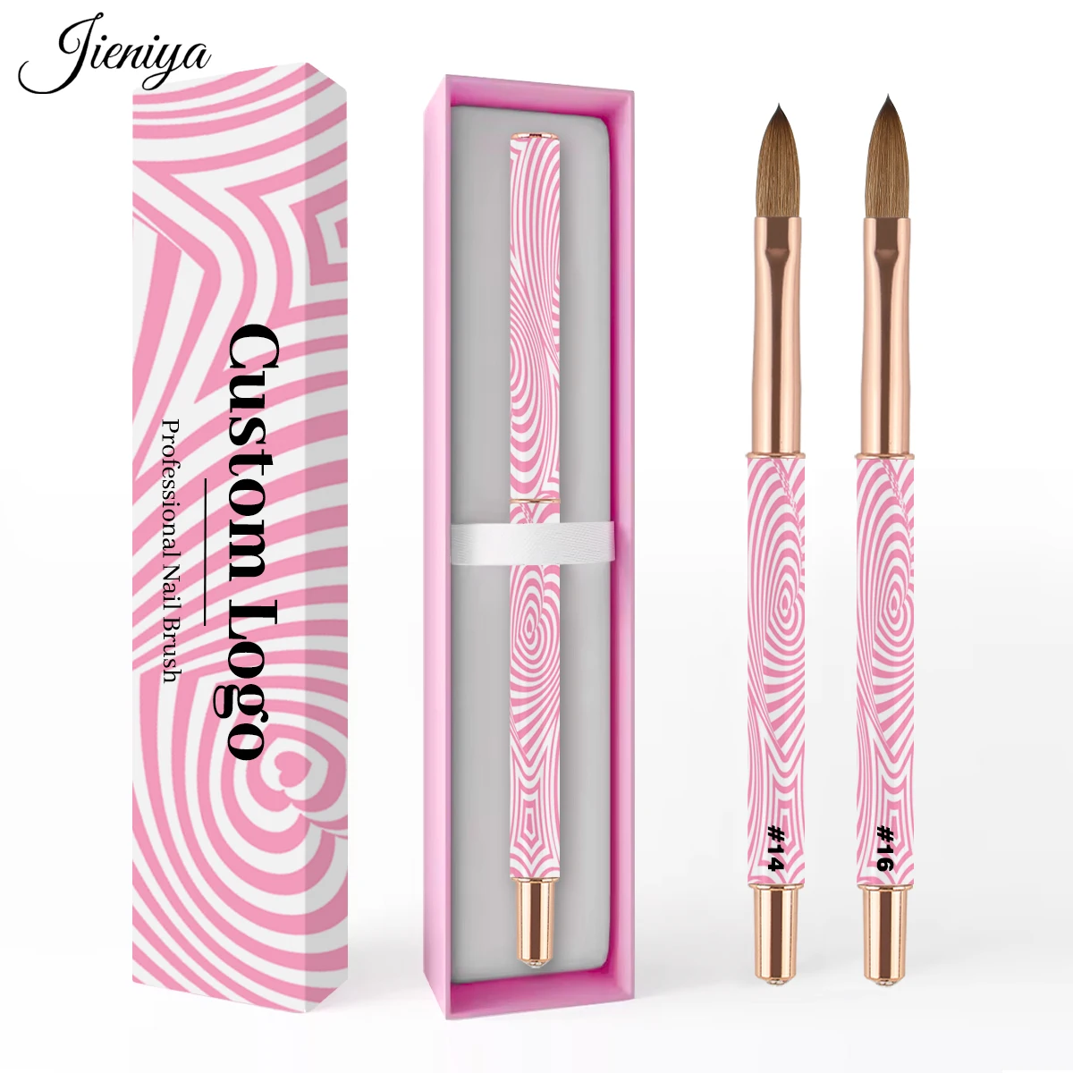 6 models Boxed Pink striped pattern Metal Handle monomer brush Pure sable 100% kolinsky hair Acrylic brushes nail art brush