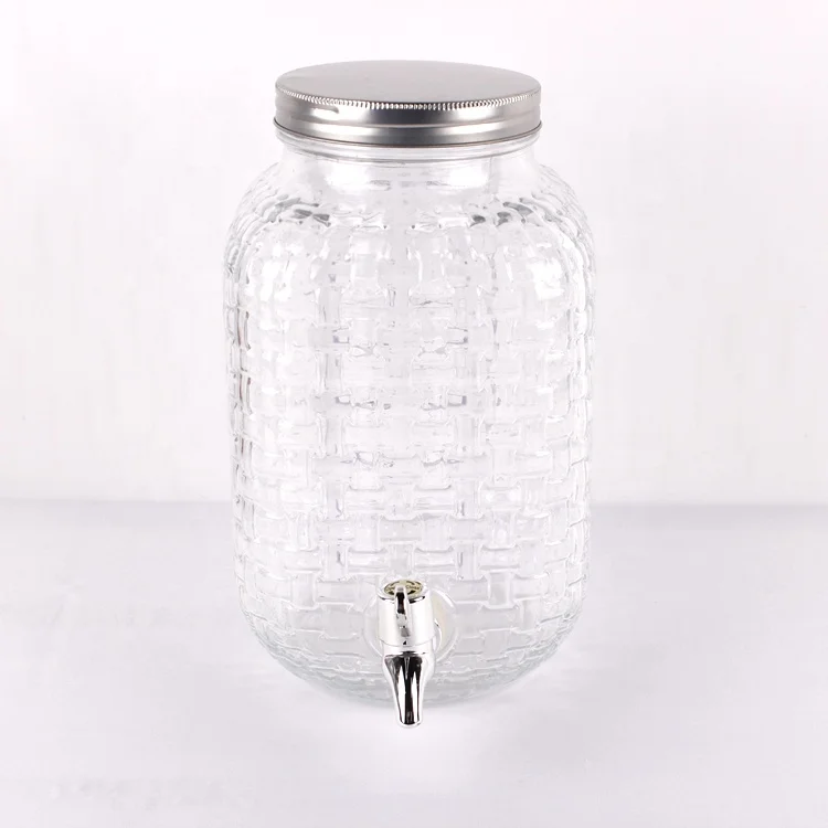 1 Gallon Wholesale Cold Juice Beverage Glass Drink Dispenser Jar with Metal Lid