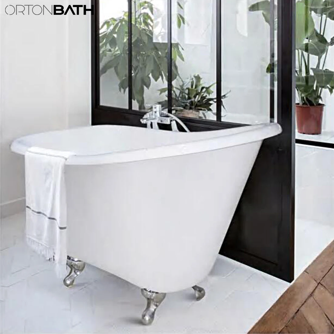 Классическая Ванна ORTONBATH акриловая эмалированная чугунная с традиционными львиными ножками низкая цена отдельно стоящая