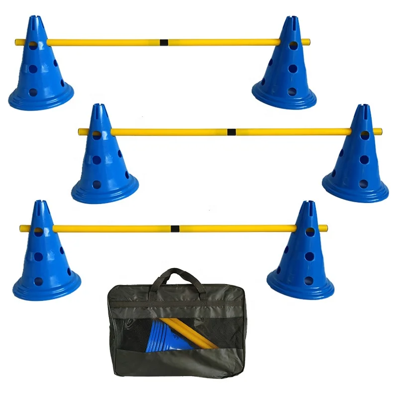 hot sell training marker football soccer sports training cones flexible hurdles agility cones kit with carry bag