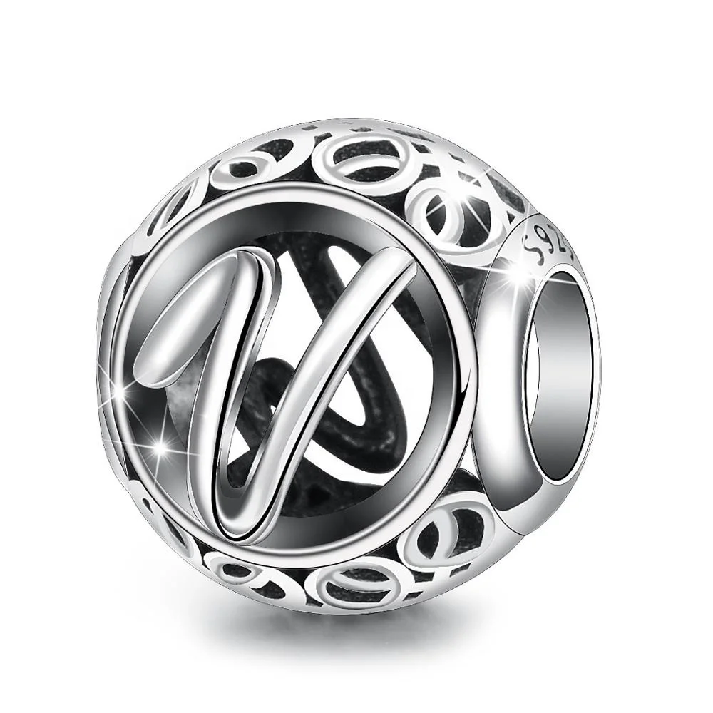 Diy jewelry 925 sterling silver custom logo alphabet metal bracelet spacer charm beads