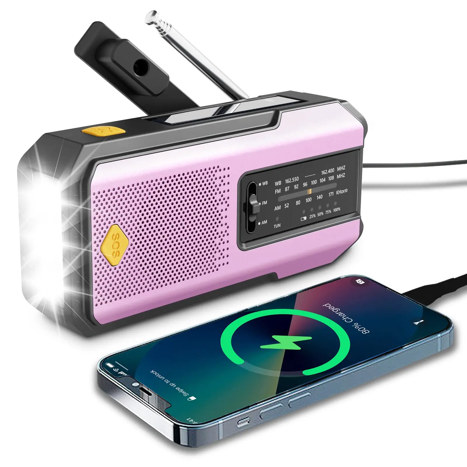 Hand Crank Self Powered Solar Emergency Radios with 3 LED Flashlight 2000mah Power Bank Smart Phone Charger