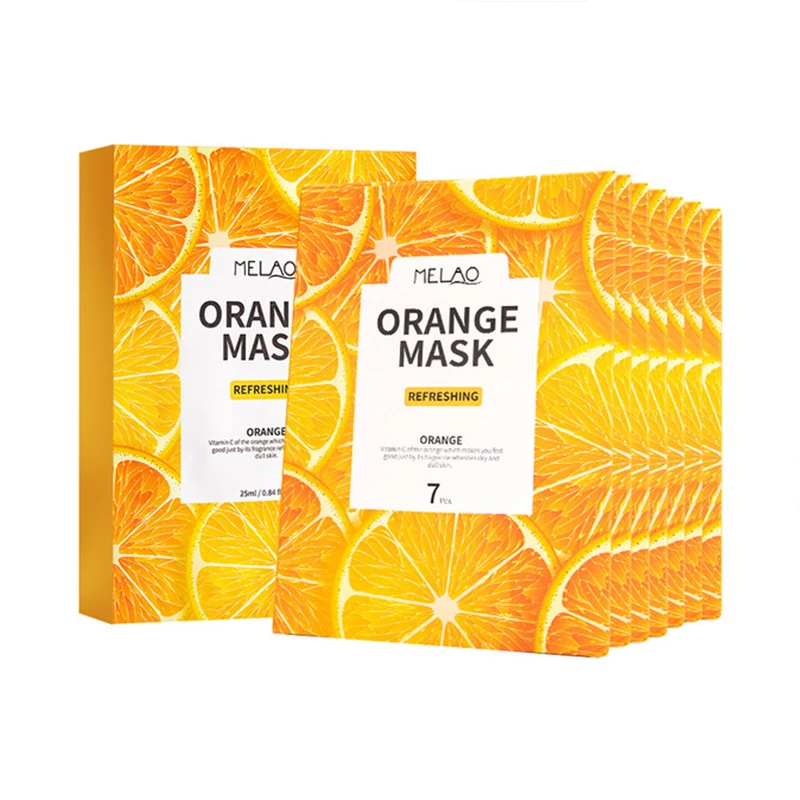 Wholesale Avocado Mango Orange Fruit Mask 7 Pic Mix Box Of Facial Sheet Masks Logo Packaging