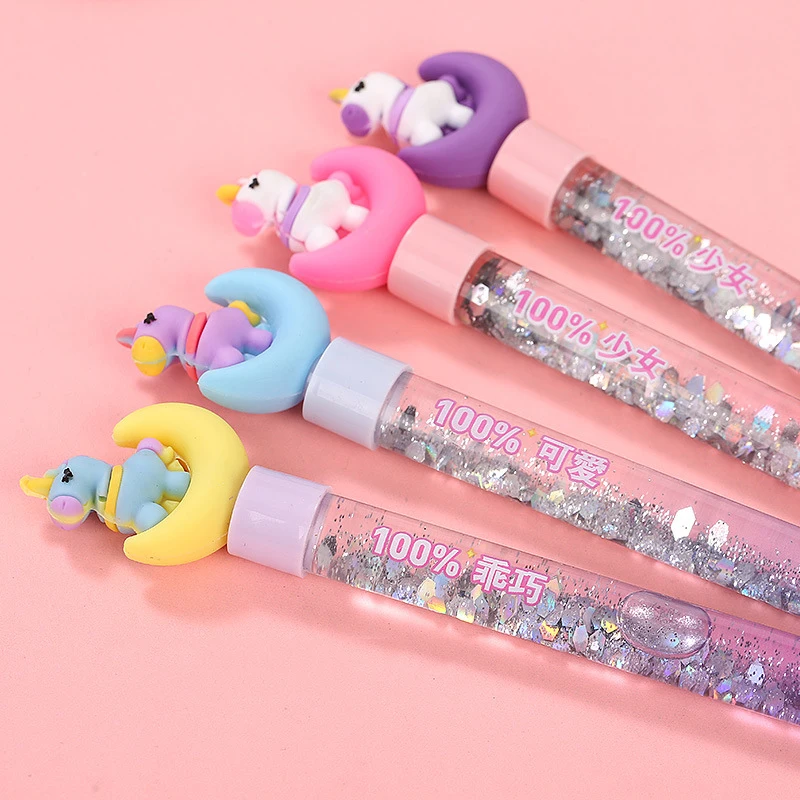 New style rainbow Pony Fairy Quicksand Pen Shiny Luminous Neutral pen Korean Stationery School Supplies For Girls Gel Pens