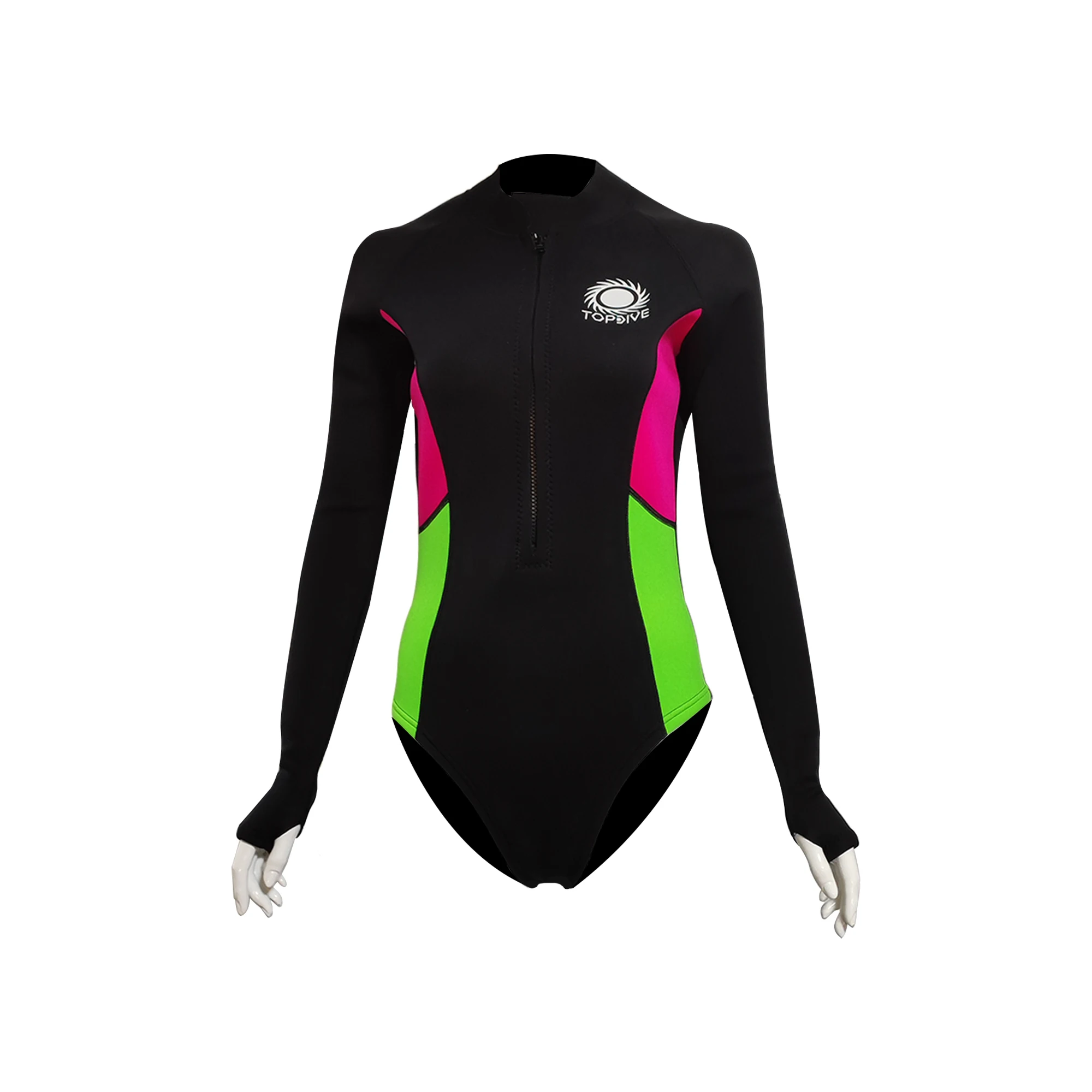 Factory Custom Women Freediving Short Swimsuit One Piece Long sleeve Surfing Wetsuits 2MM 3MM Neoprene Front Zipper Wetsuit