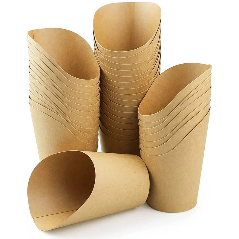 Custom Brown Kraft Chip French Fries Holder Disposable Paper Cup Snack Food Grade Cup