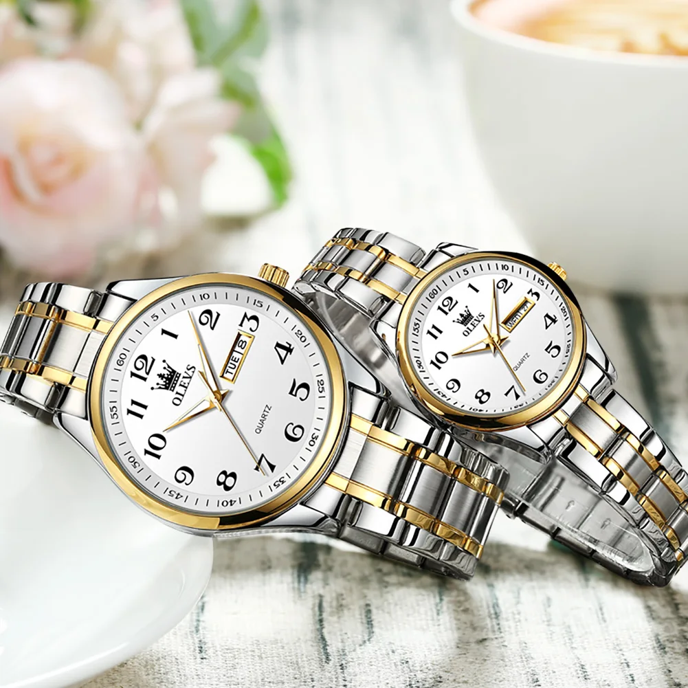 OLEVS 5567 Watch Men and Women Quartz Stylish Pair Gift Wristwatch Brand Your Own Luxury Number Read Lover Couple Watch