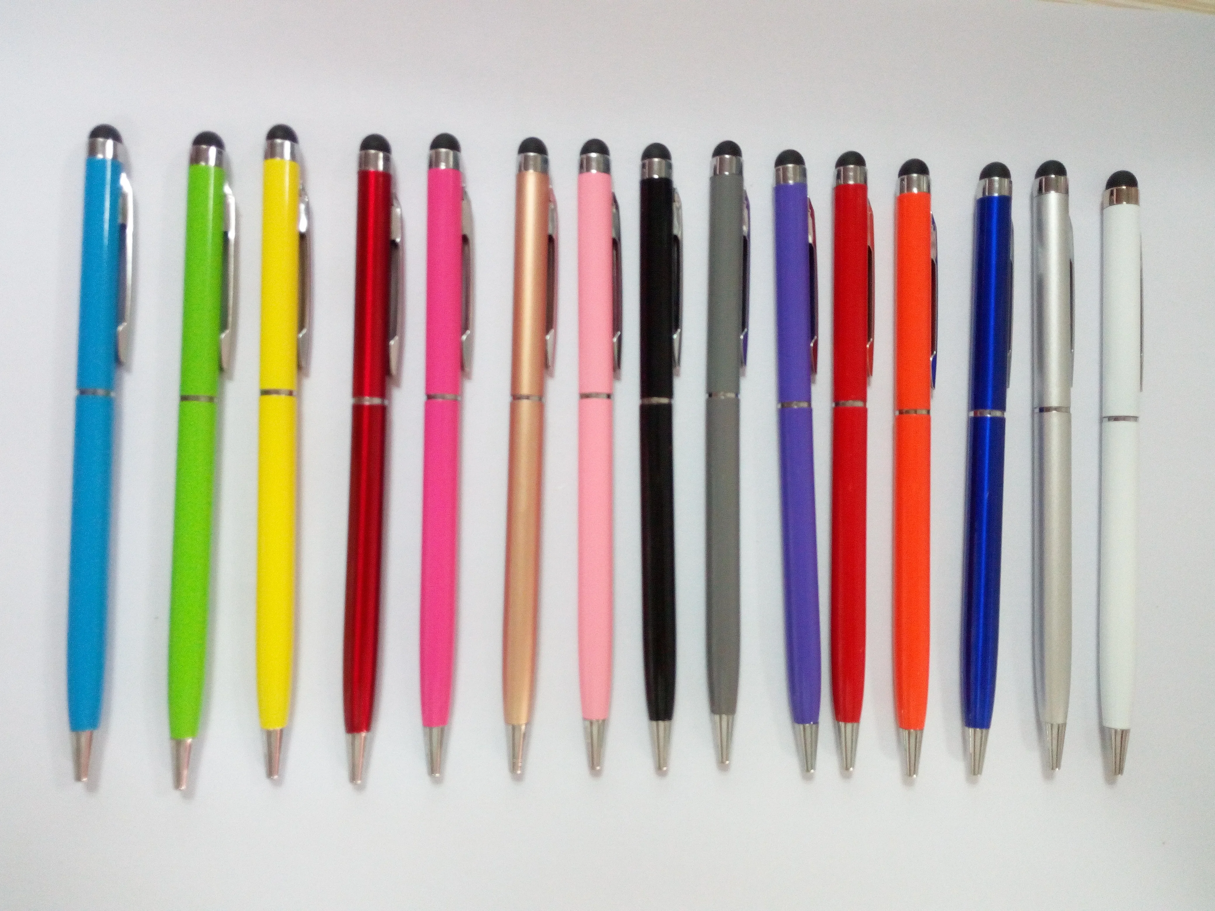 Cheap slim metal screen pen with stylus custom logo promotional ballpoint pens for school office hotel