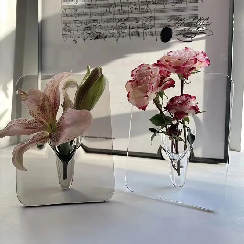 Clear Acrylic Photo Frame Vase Minimalist and Artistic Rectangle Flower Vase for Centerpieces