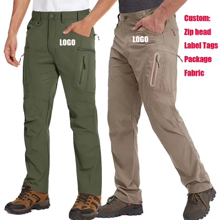 Outdoor Summer Quick Dry Cargo Pants for Men Nylon Waterproof Multi-Pockets Elastic Belt Fishing Hiking Trousers