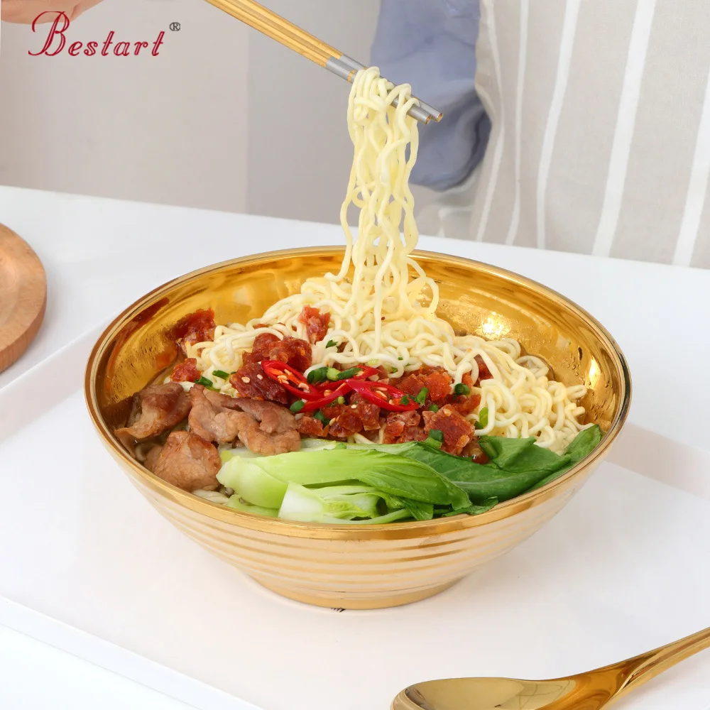 Food Grade Ramen Noodles Bowls Set Stainless Steel 304 Salad Mixing Anti Slip Soup Bowl