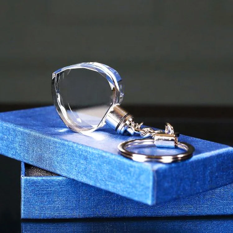 wholesale k9 crystal glass keychain blank heart blank crystal keychain 30mm led light 3D laser for birthday gift