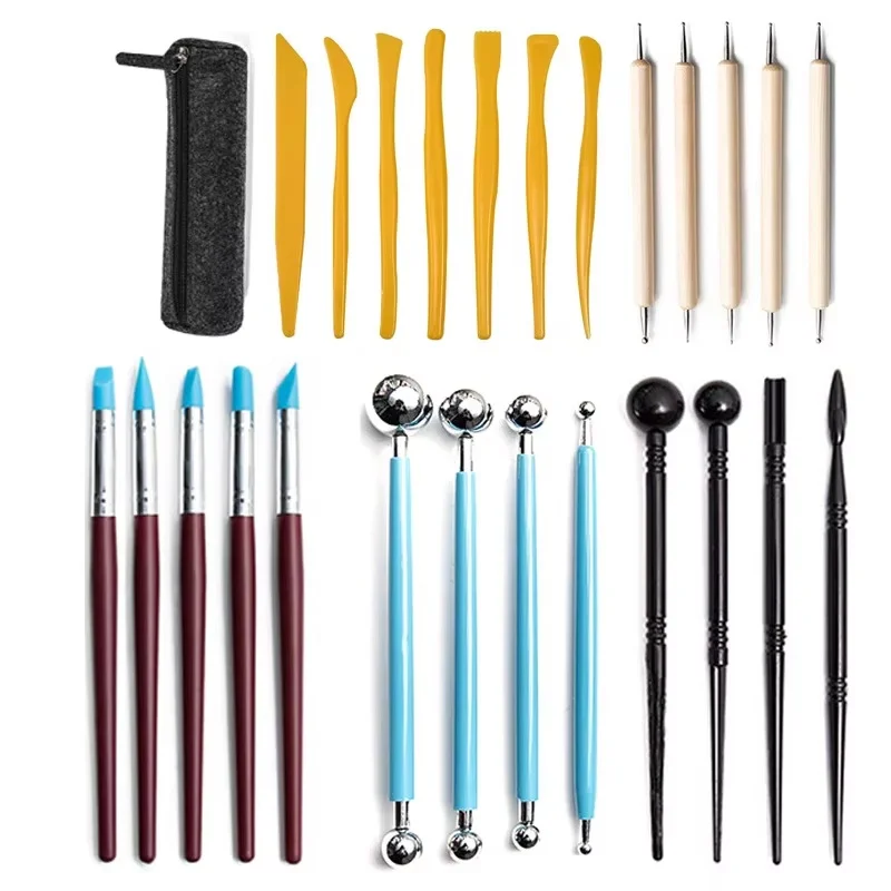 Cross-border 26-piece set of clay tools, ceramic sculpture tools, plastic rods, embossing rods, clay sets, point drill pens,