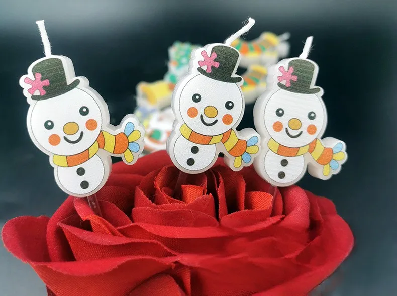 Christmas atmosphere Cake decoration candles Children creative Snowman Christmas tree Santa Claus birthday candles
