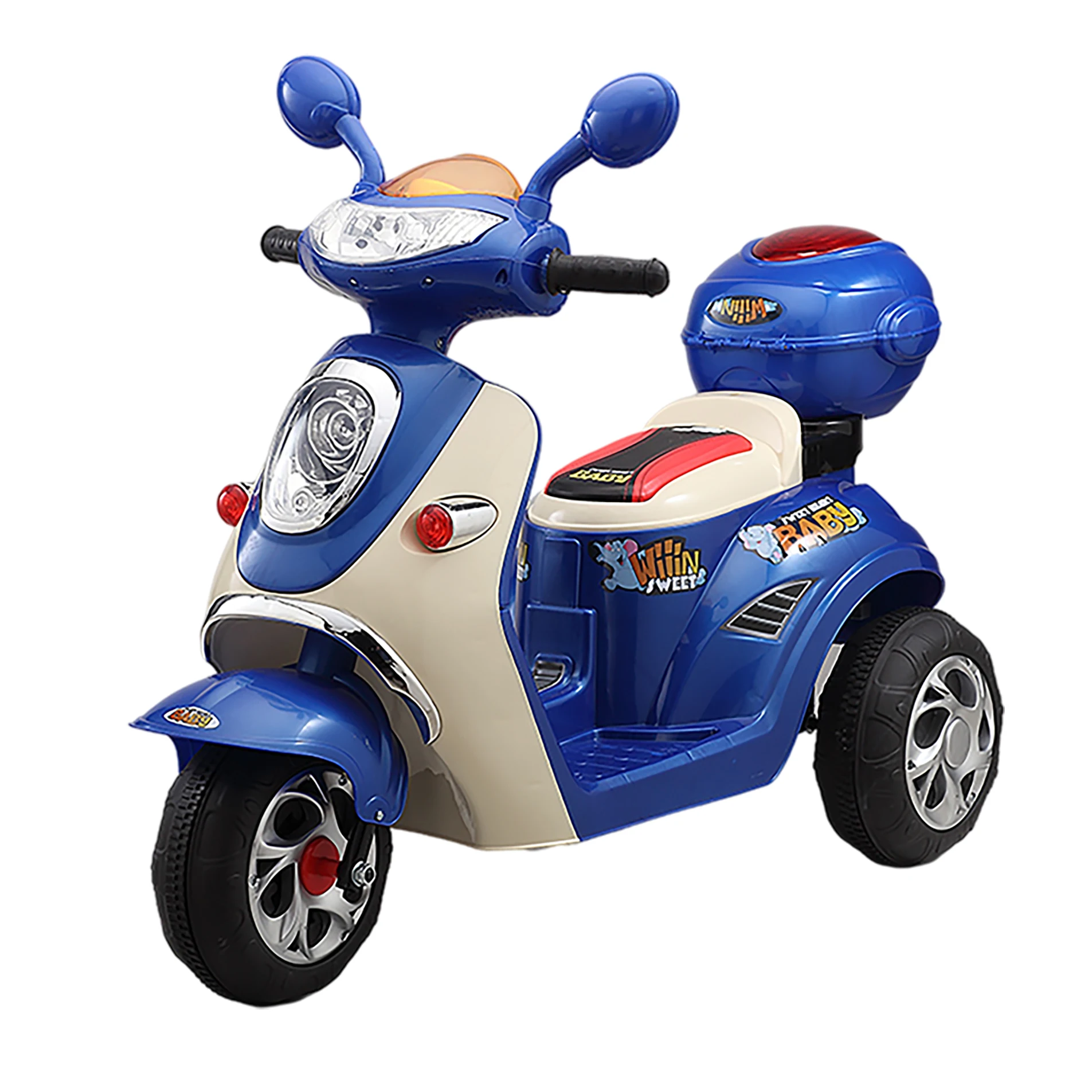 Cute Design Three Wheel Electric Motorcycle Child Battery Operated Ride On Car With Rear Box